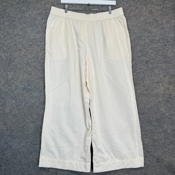 Pact Organic Wide Leg Cotton Linen Pants Womens XL Stretch Lightweight Cream - Picture 9 of 13